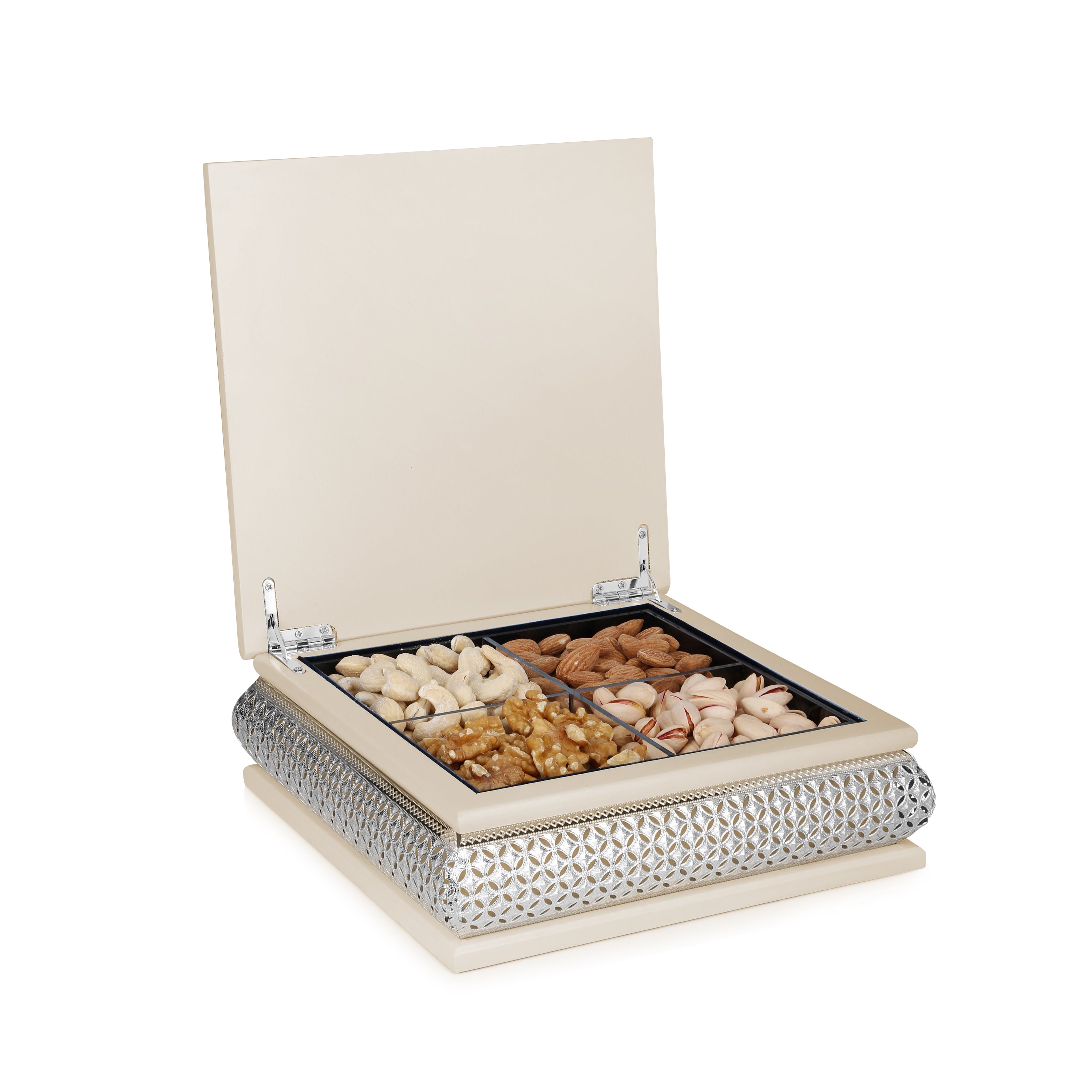 Square Peacock Dry Fruit Box WHITE