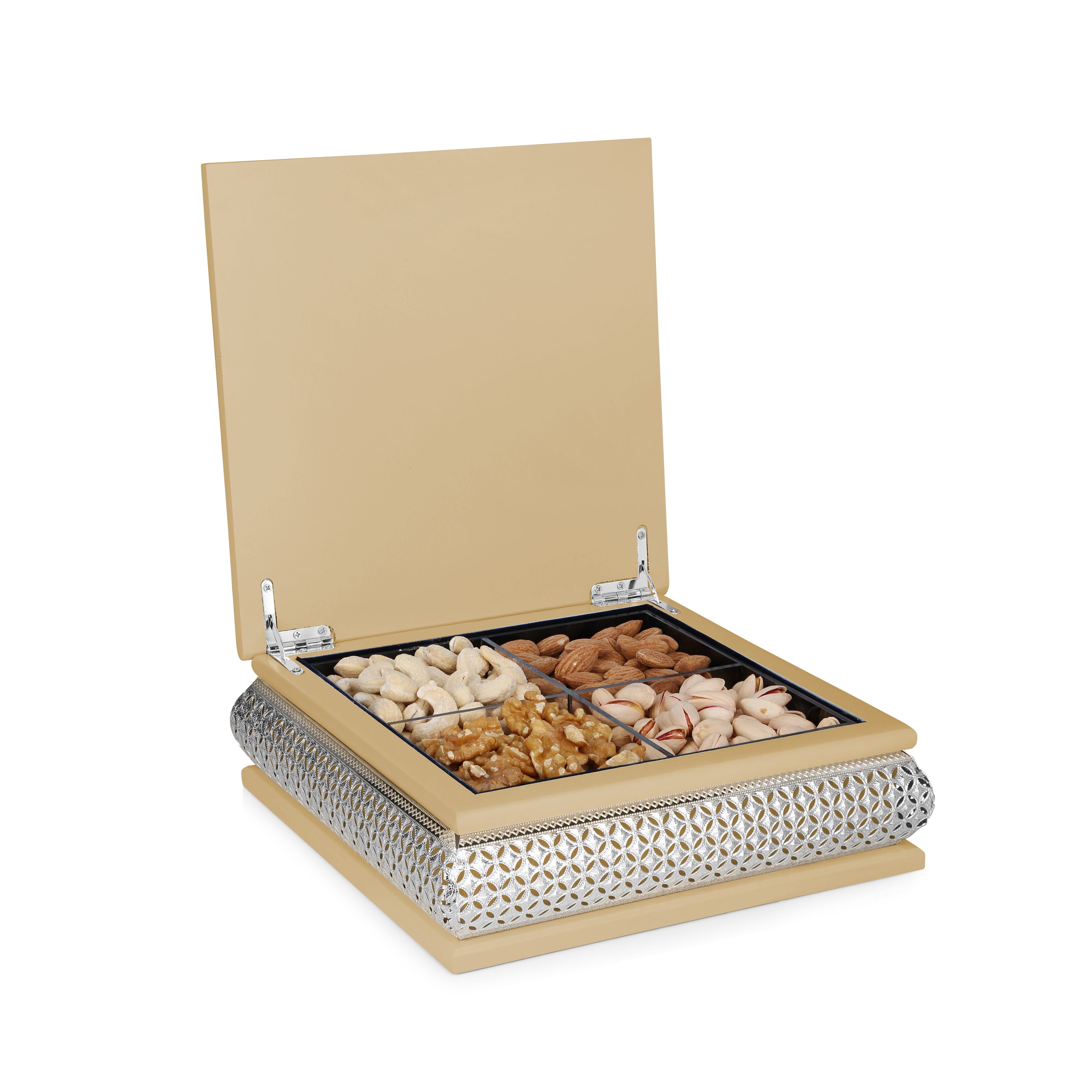 Square Peacock Dry Fruit Box Peach