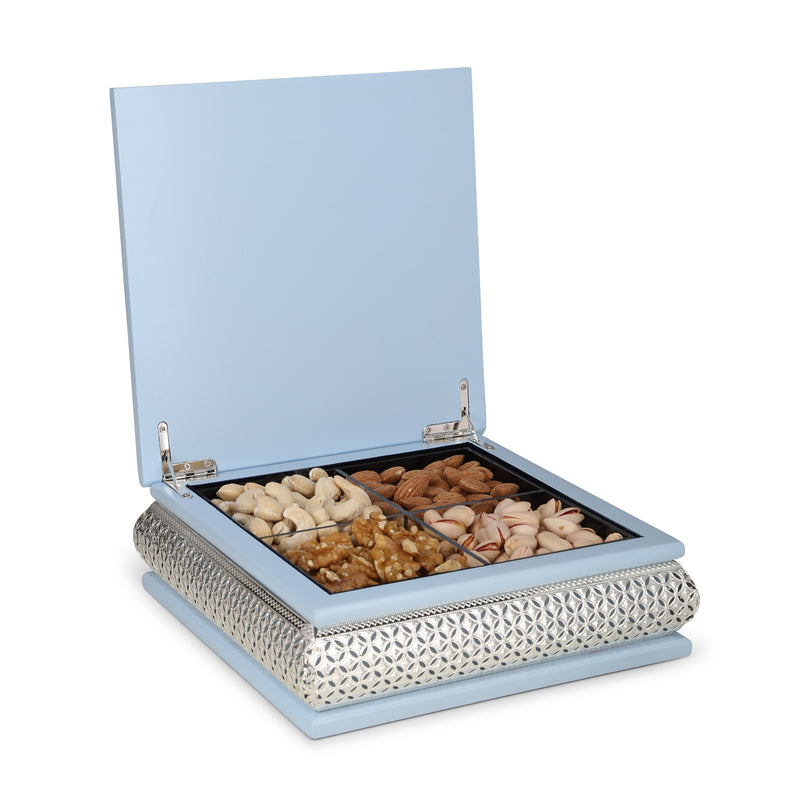 Square Peacock Dry Fruit Box blue