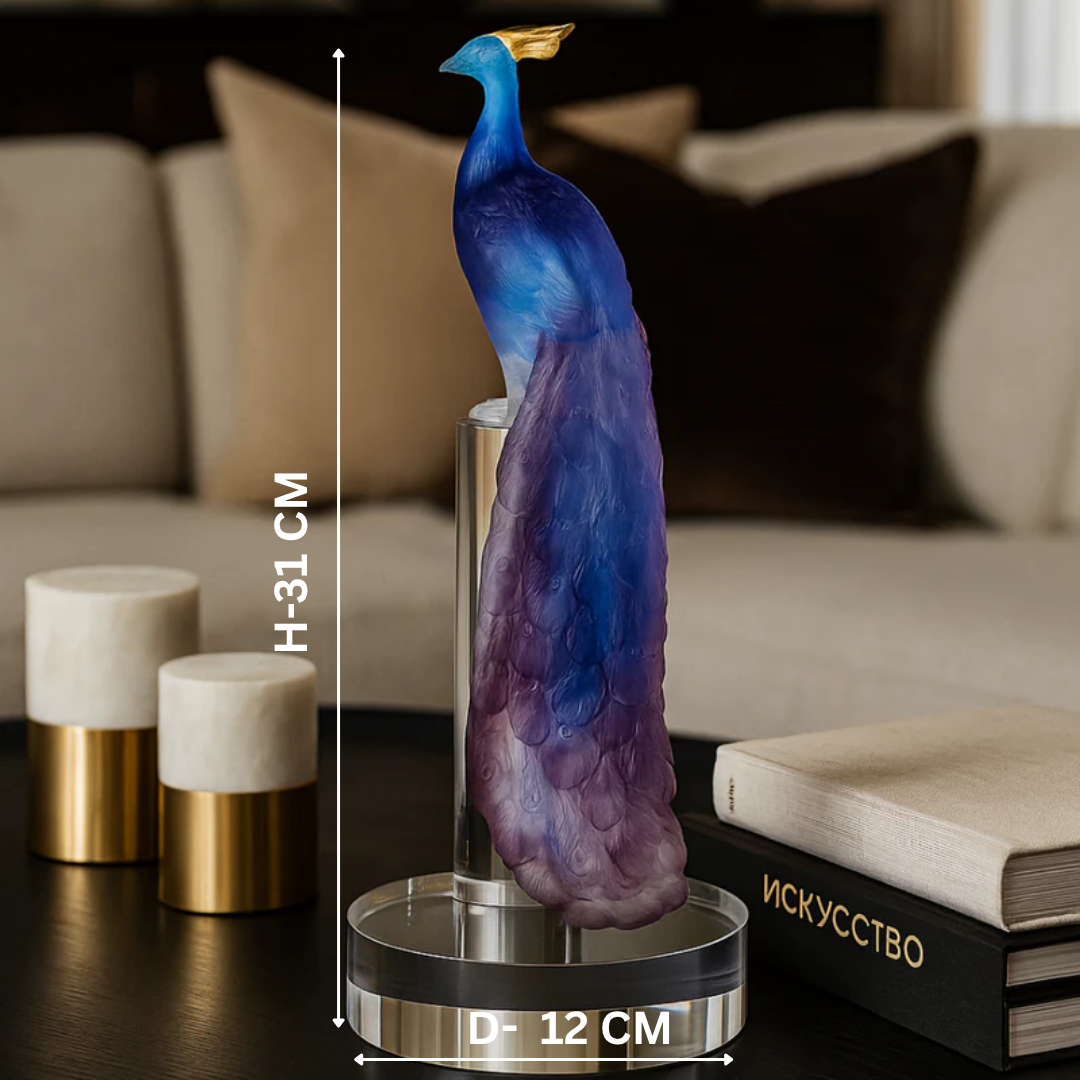 Sapphire Peacock Crystal Sculpture (H-31CM)