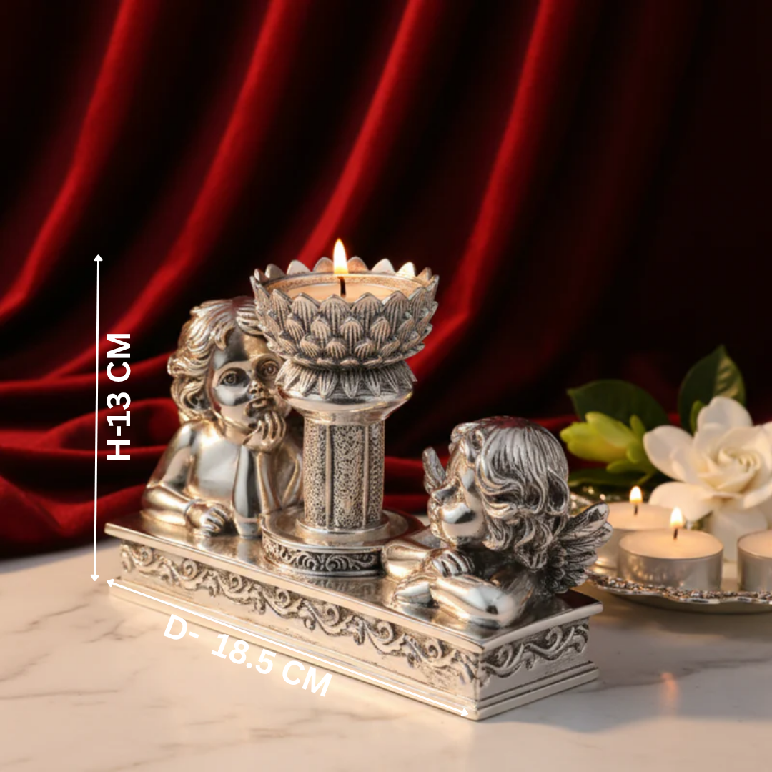 Pair of Angel Flower Tea Light Silver