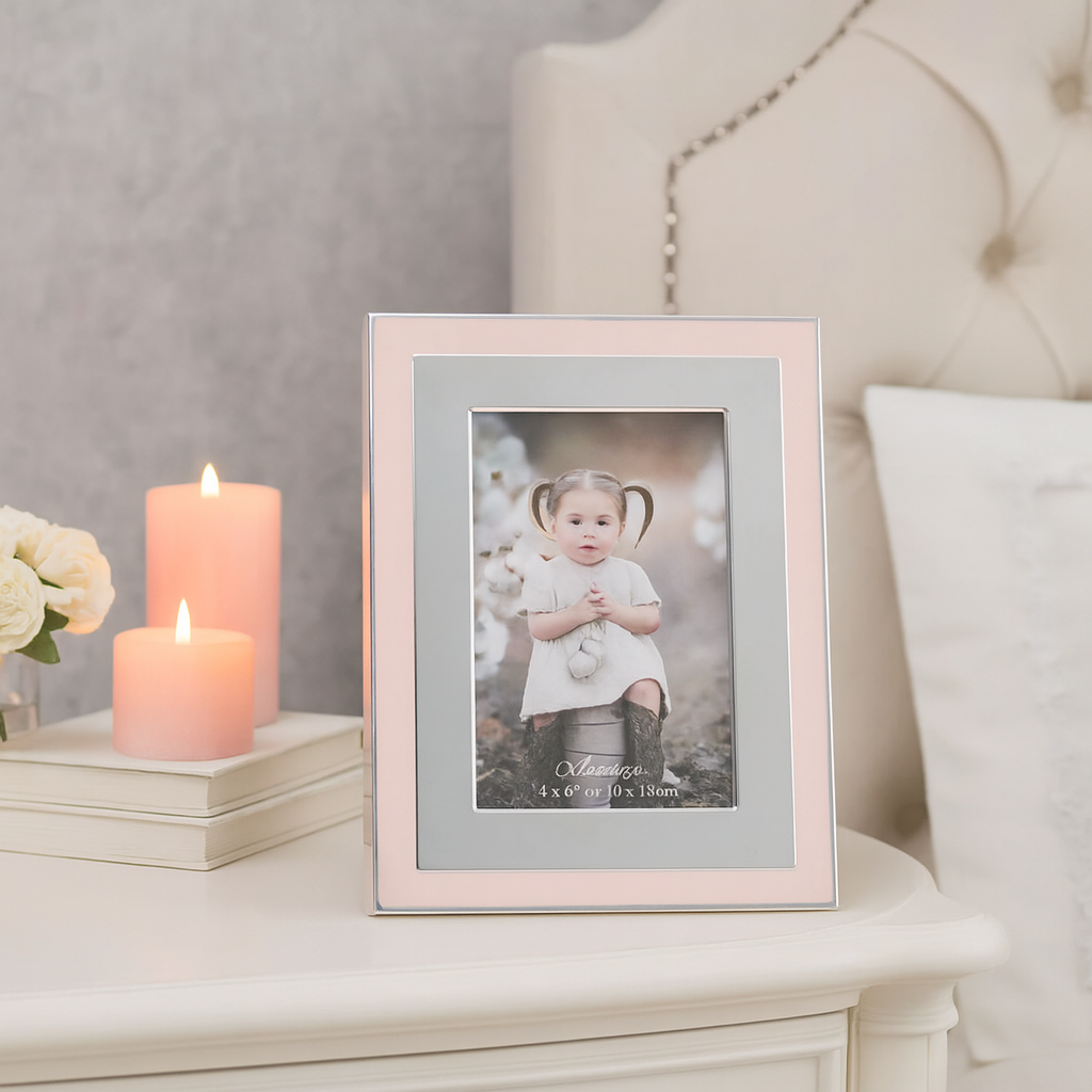 Pink & Silver Baby Photo Frame – 4x6 Inches
