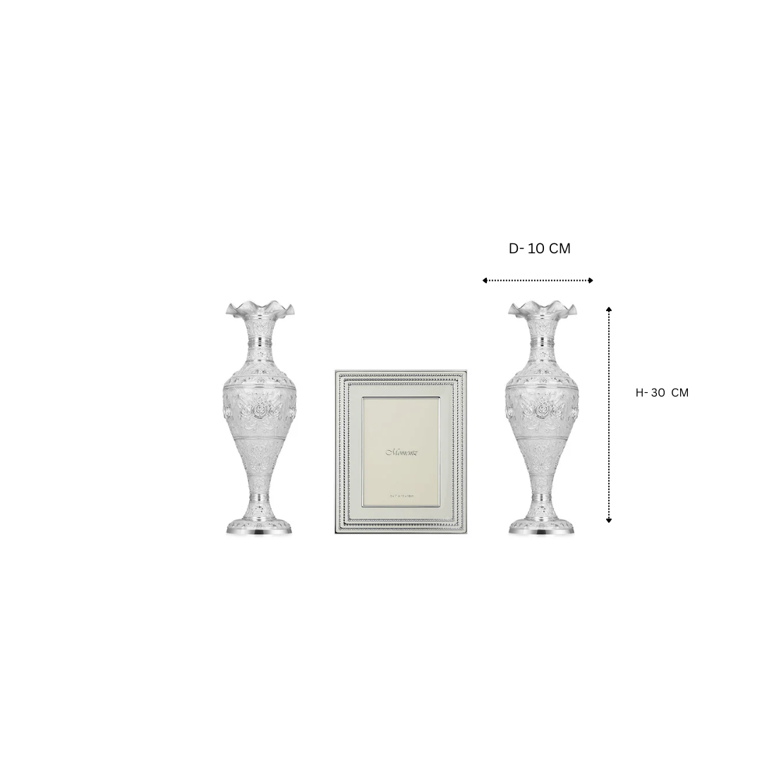 Set of 2 White vase with luxury Photo frame (MZ-22200 + MZ-23291)