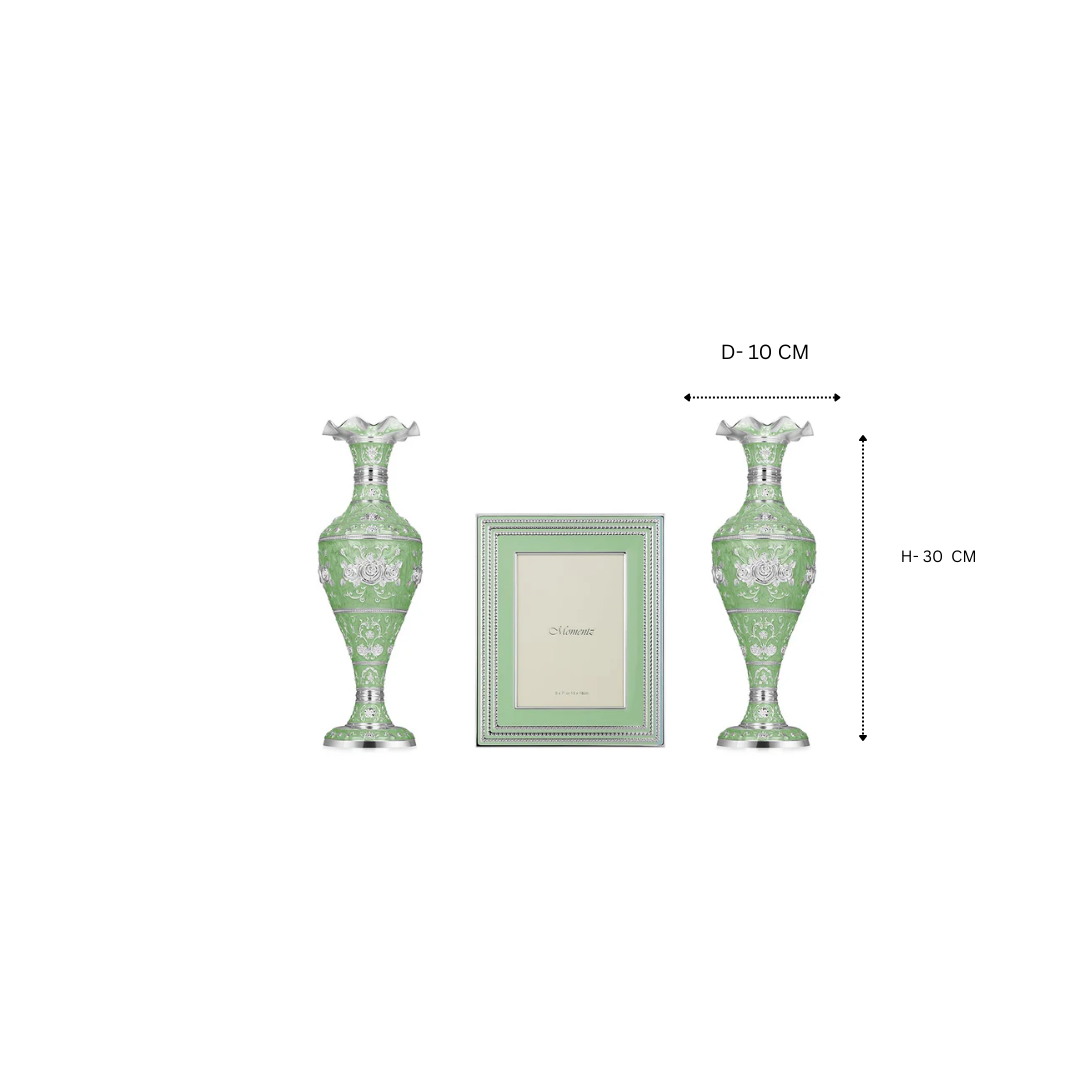 Set of 2 Silver Vase with Luxury Phoframe Green