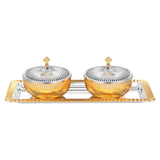 Set of 2 Fluted Round Design Bowl with Strip Tray Medium