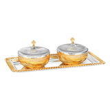 Set of 2 Fluted Round Design Bowl with Strip Tray Medium