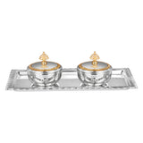 Set of 2 Crown Bowl with Silver Rectangle Design Tray Small