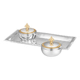 Set of 2 Crown Bowl with Silver Rectangle Design Tray Small