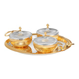 Set Of 3 Fluted Round Bowl with Tray Dual Tone Medium