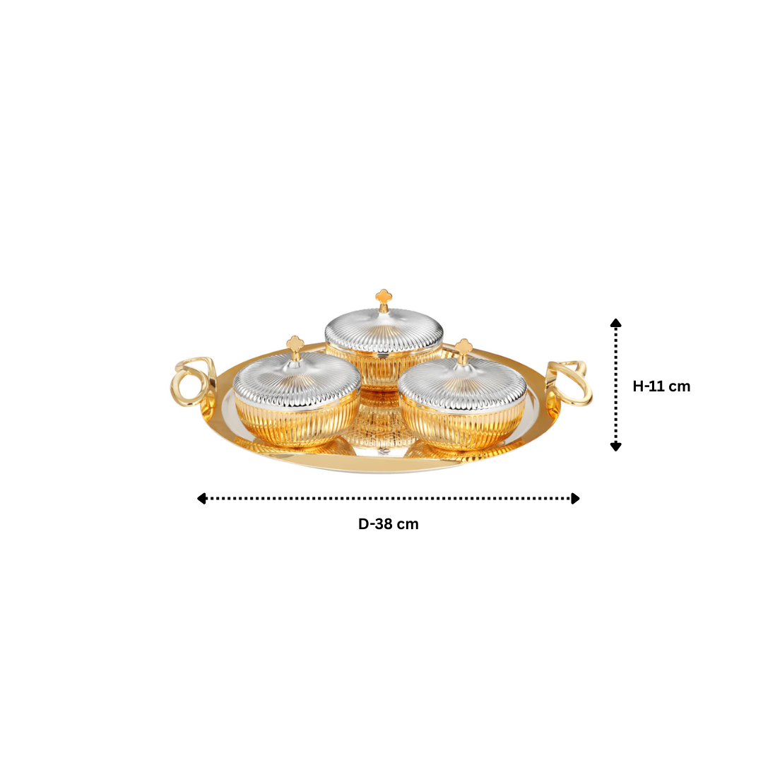 Set Of 3 Fluted Round Bowl with Tray Dual Tone Medium