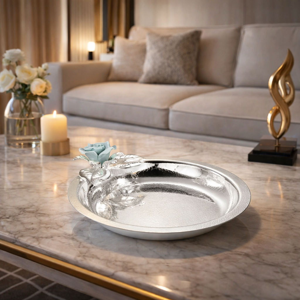 Flower Round Tray Blue