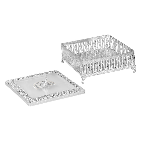 Peacock Lid Square Laddu Box Silver