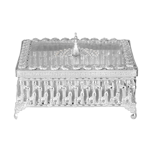 Peacock Lid Square Laddu Box Silver