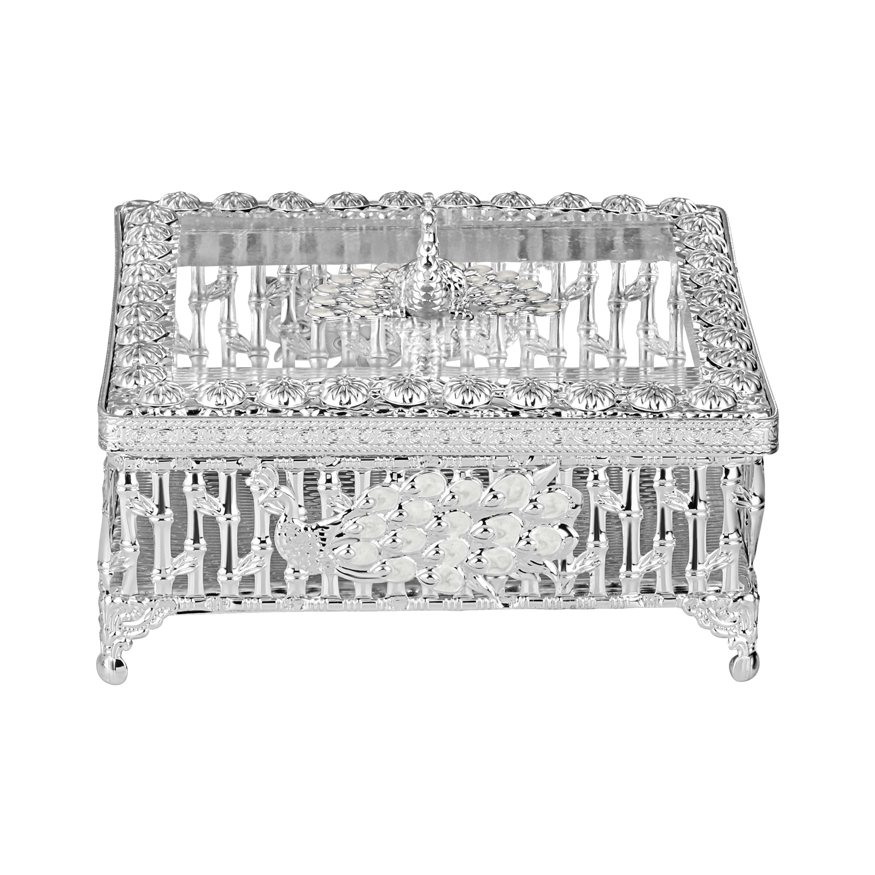 Peacock Lid Square Laddu Box White