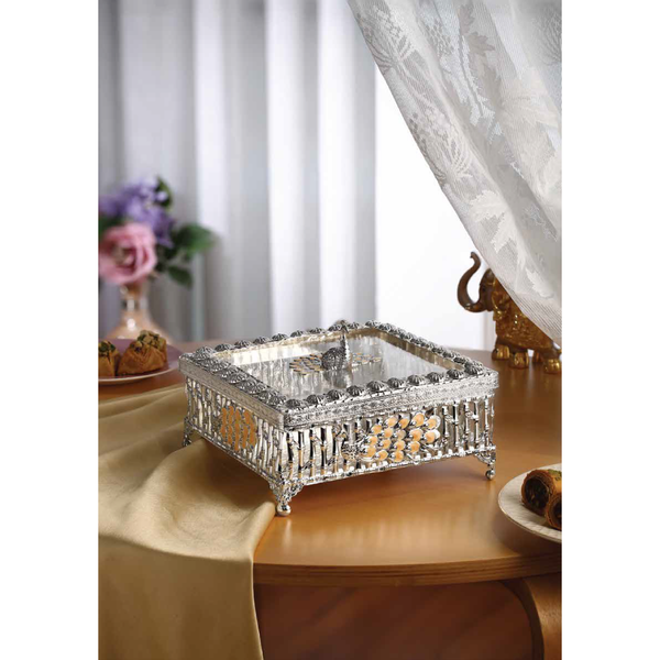 Peacock Lid Square Laddu Box Peach