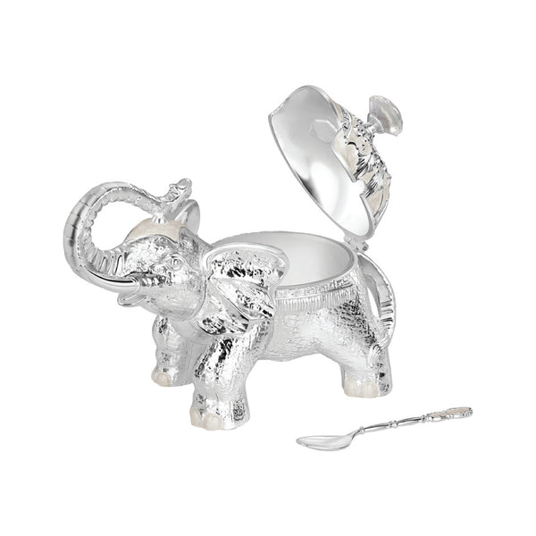 Elephant Sugar Pot Metal White