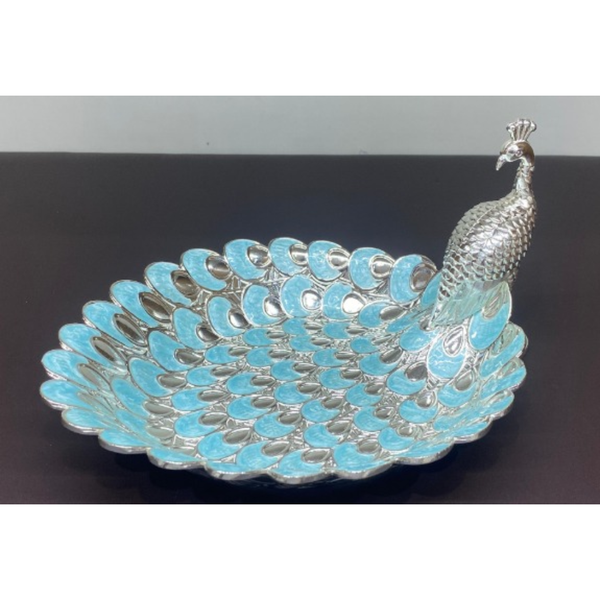 Platter with Peacock full Pastel Blue