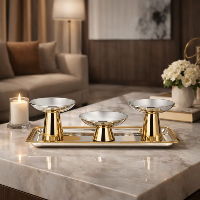 Set of 3 Servers with Round Tray Dual Tone (MZ-7008+MZ-7009+MZ-23015)