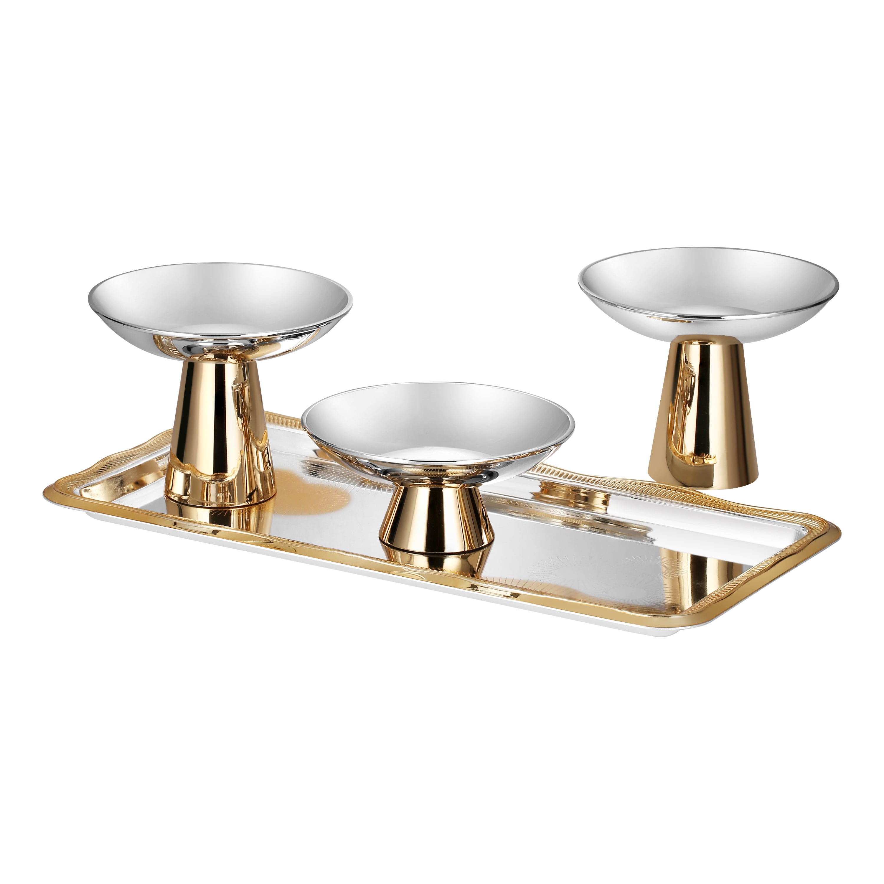 Set of 3 Servers with Round Tray Dual Tone (MZ-7008+MZ-7009+MZ-23015)