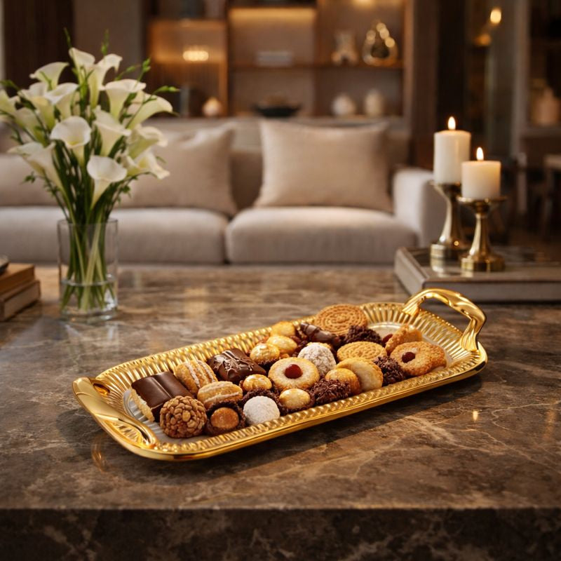 Rectangle Edgy Strip Design Handle Tray