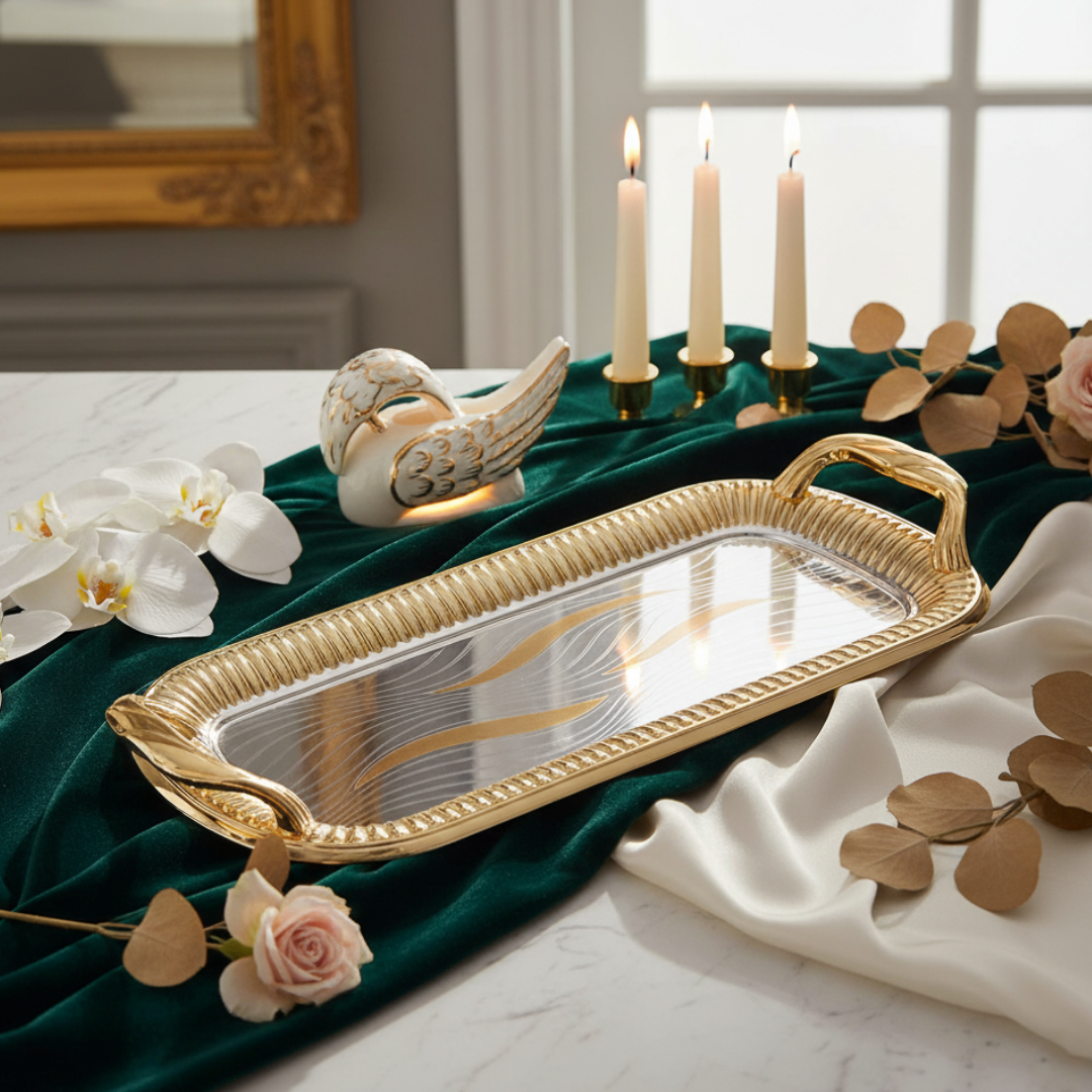 Rectangle Edgy Strip Design Handle Tray