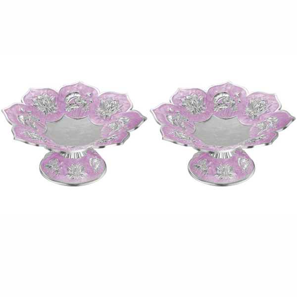 Set Of 2 Lotus Galvanic Plattter Lavender  (H-8cm D8.5cm)