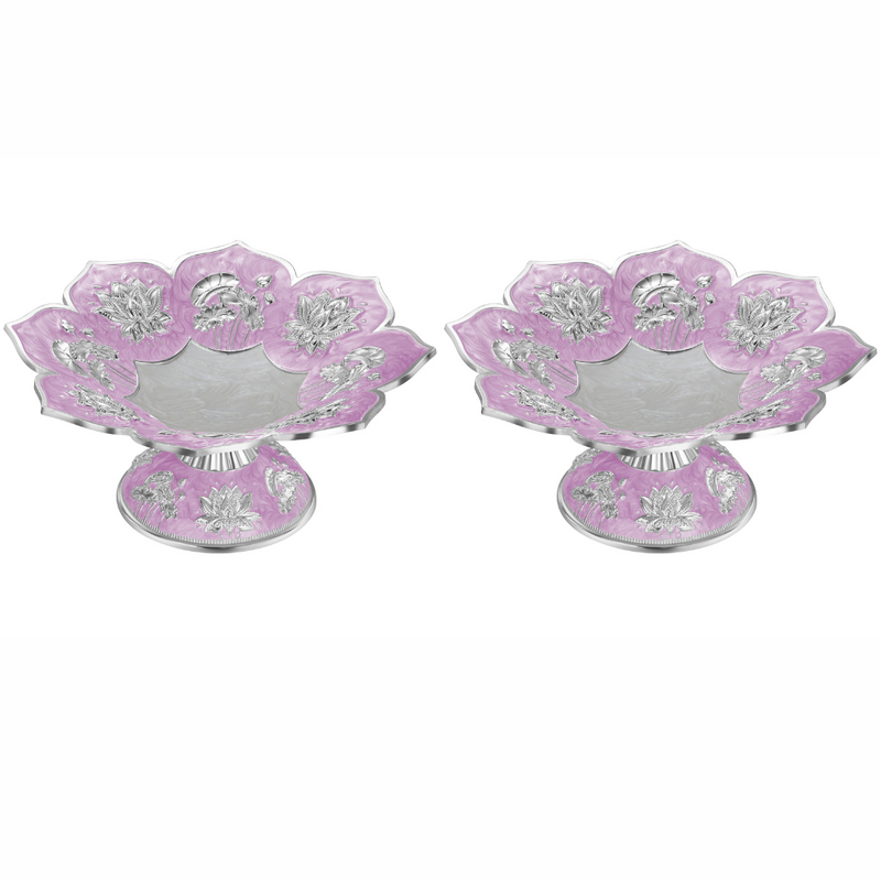 Set Of 2 Lotus Galvanic Plattter Lavender  (H-8cm D8.5cm)