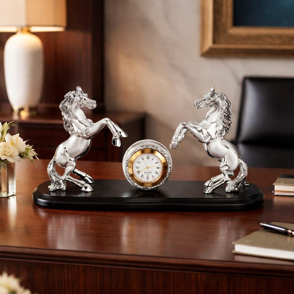 Set Of 2 Horse Woth Clock Black Base