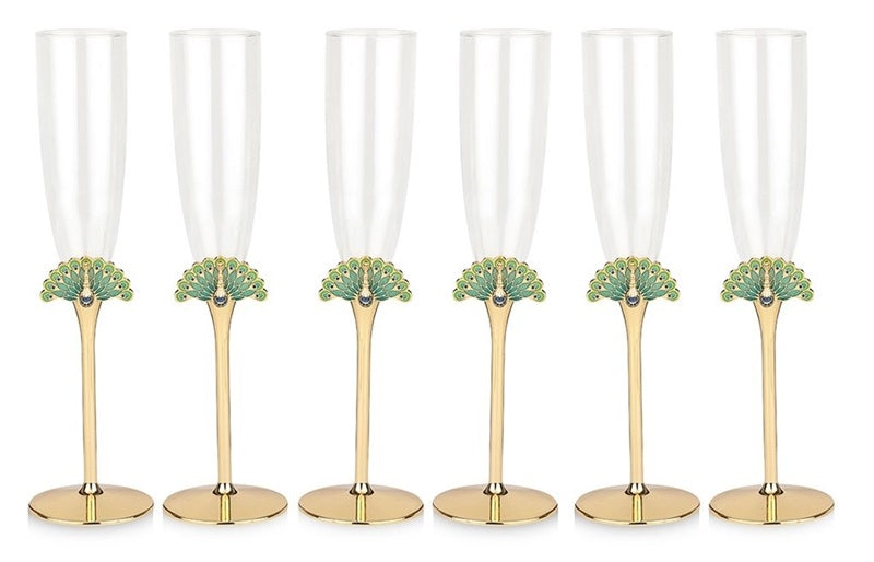 Set of 6 Peacock Glass Golden