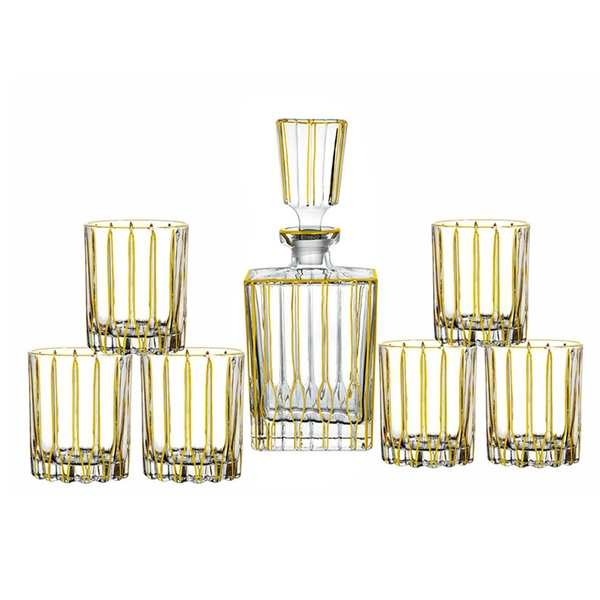 Dublin Golden Line Set of 6 Glasses with Decanter