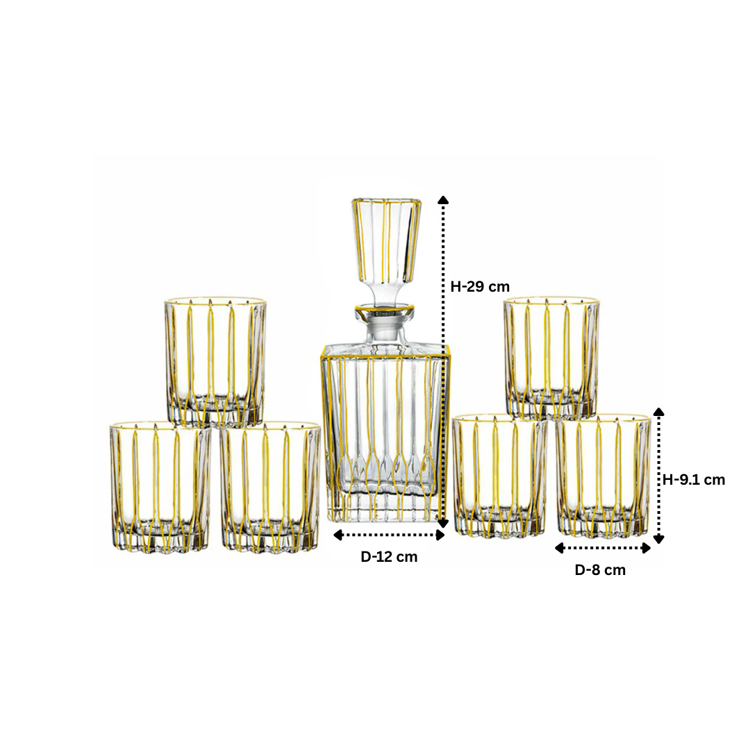 Dublin Golden Line Set of 6 Glasses with Decanter
