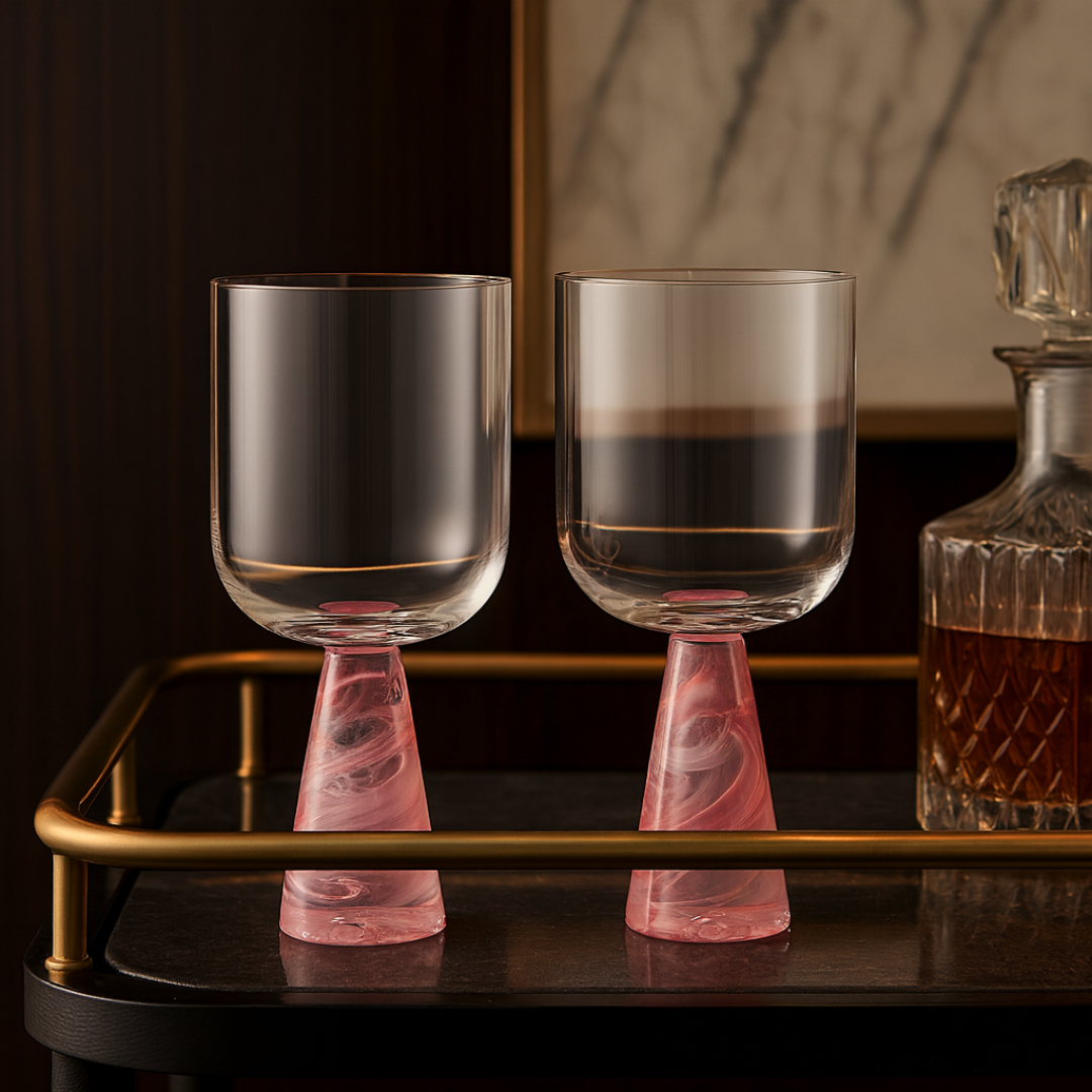 Wine Glass with Stem Pink (Set of 2)