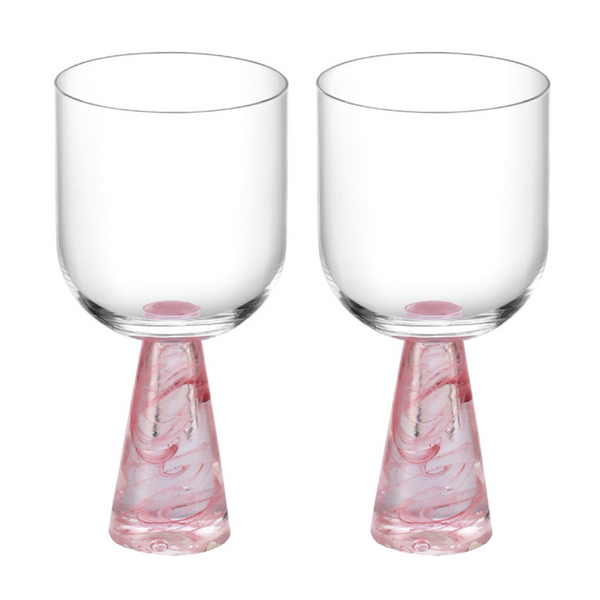 Wine Glass with Stem Pink (Set of 2)