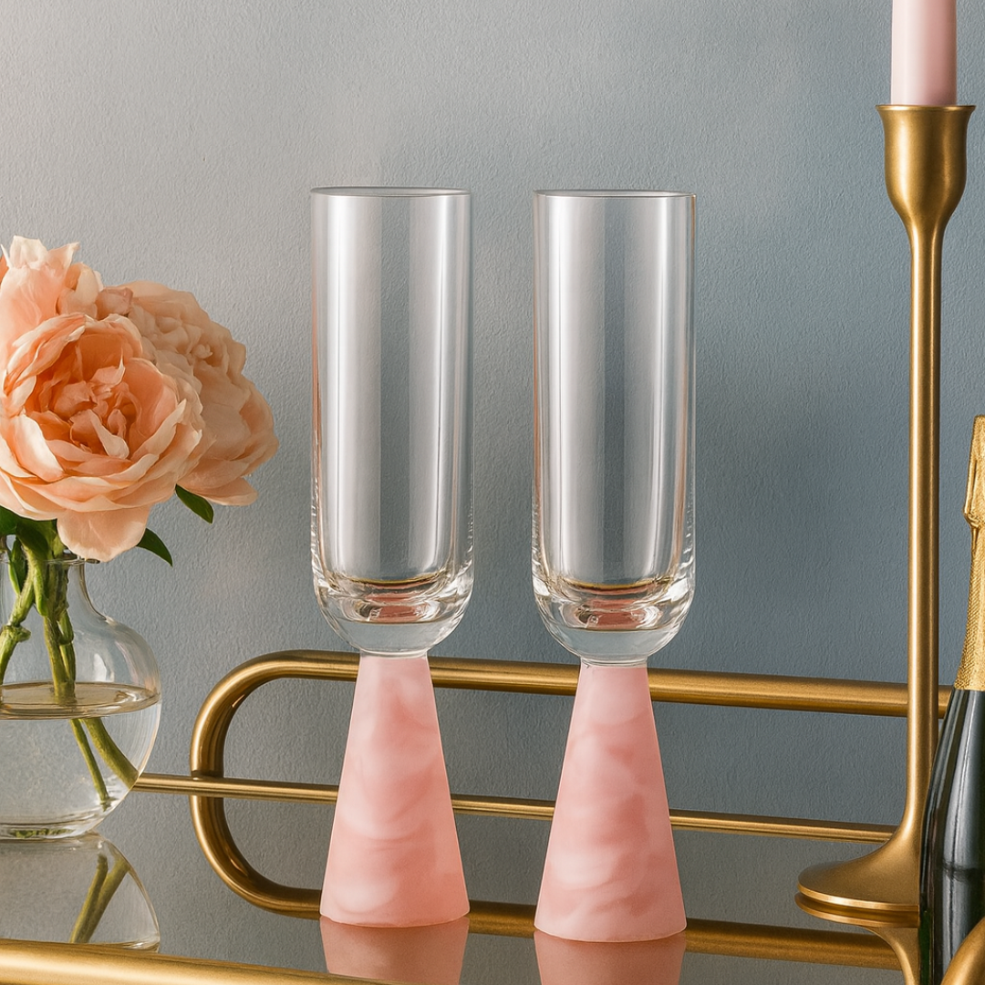 Champagne Glass with Stem Pink (Set of 2)
