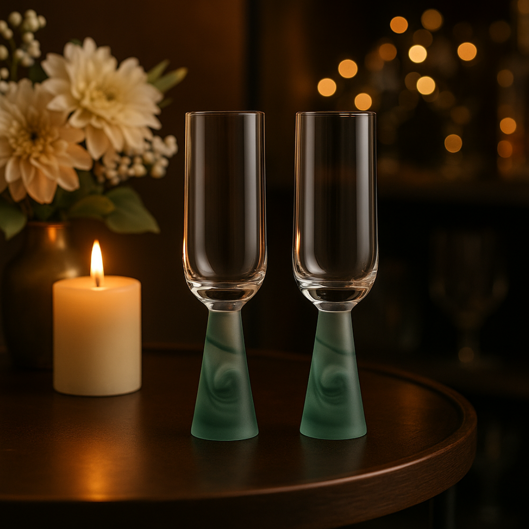 Champagne Glass with Stem Green (Set of 2)