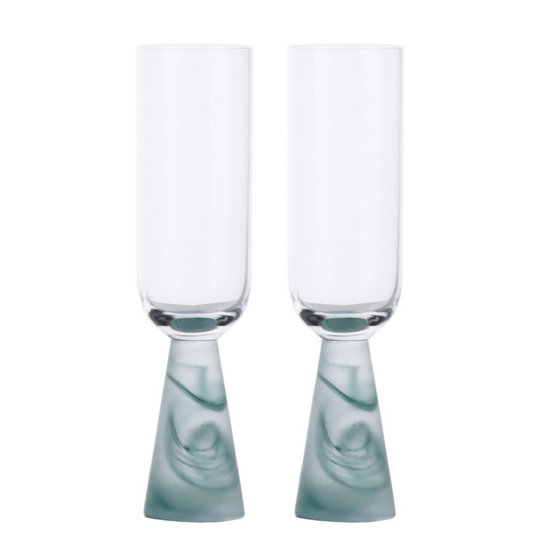 Champagne Glass with Stem Green (Set of 2)