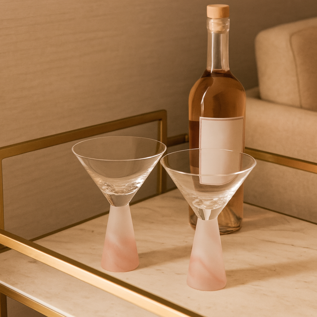 Martini Glass with Stem Pink (Set of 2)