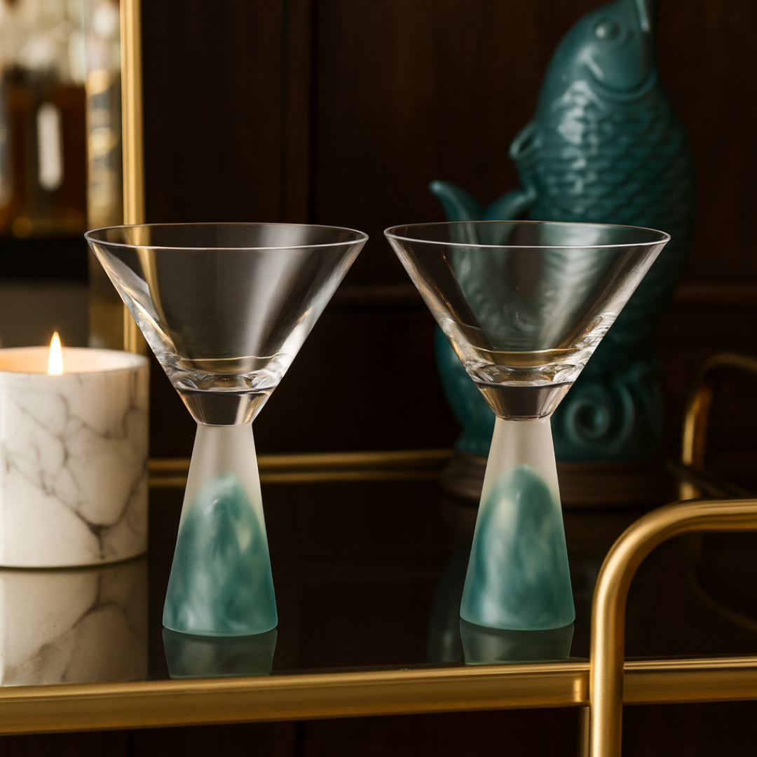 Martini Glass with Stem Green (Set of 2)