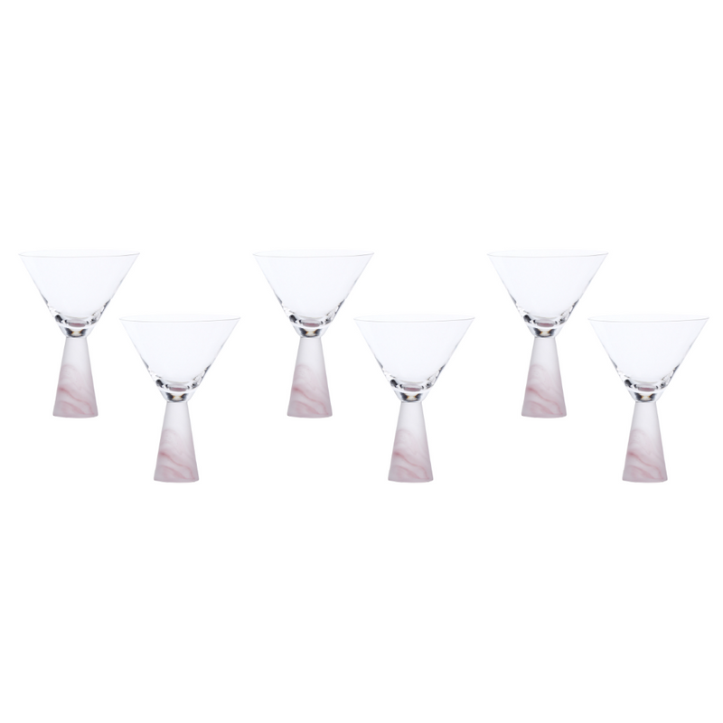 Martini Glass with Stem Pink (Set of 6)