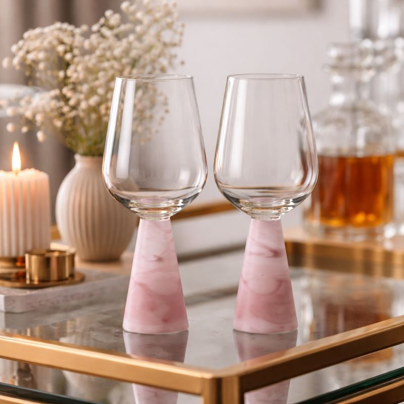 Wine Glass with Stem Pink (Set of 2)