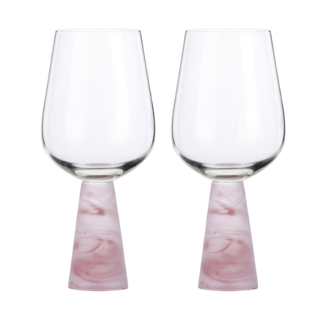 Wine Glass with Stem Pink (Set of 2)