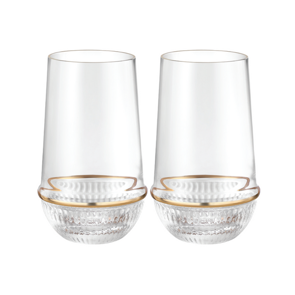 Round Glass Tumbler with Gold Ring (Set of 2)