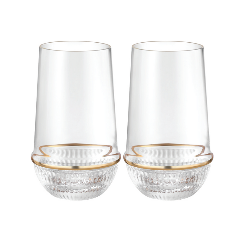 Round Glass Tumbler with Gold Ring (Set of 2)