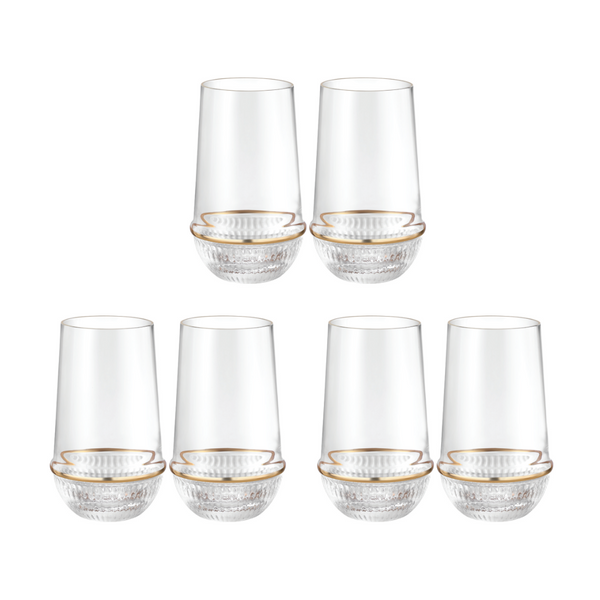 Round Glass Tumbler with Gold Ring  (Set of 6)