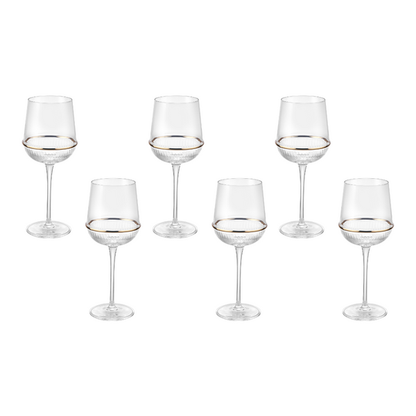 Round Wine Glass with Gold Ring (Set of 6)