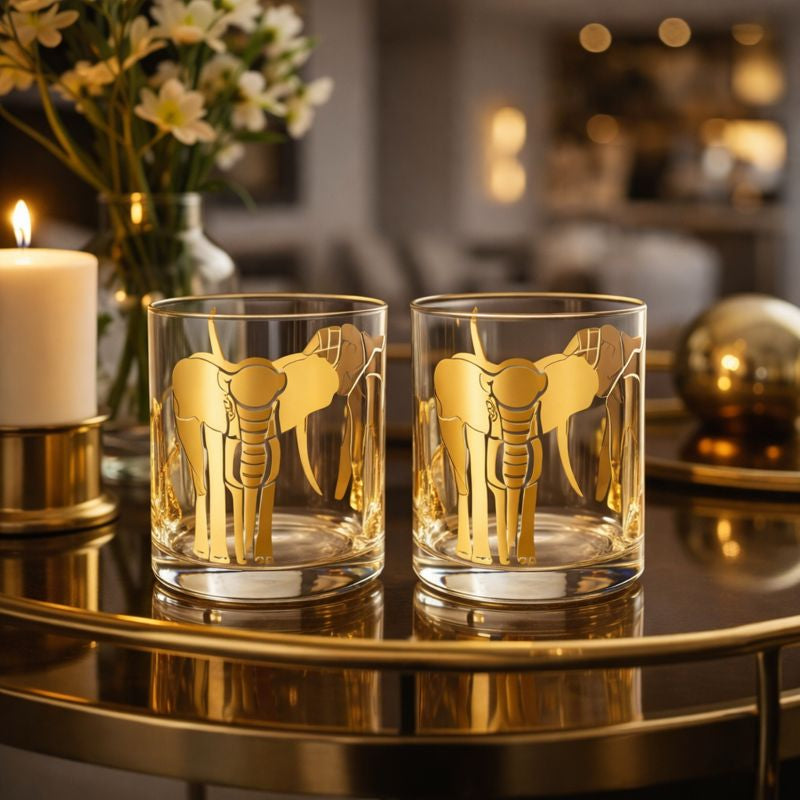 Glass with Elephant Decal (Set of 2)