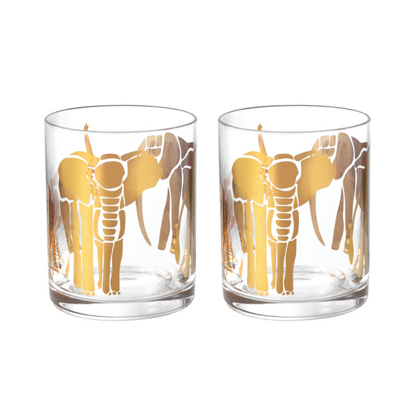 Glass with Elephant Decal (Set of 2)