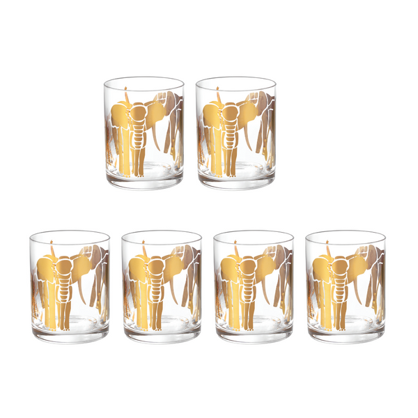 Glass with Elephant Decal (Set Of 6)