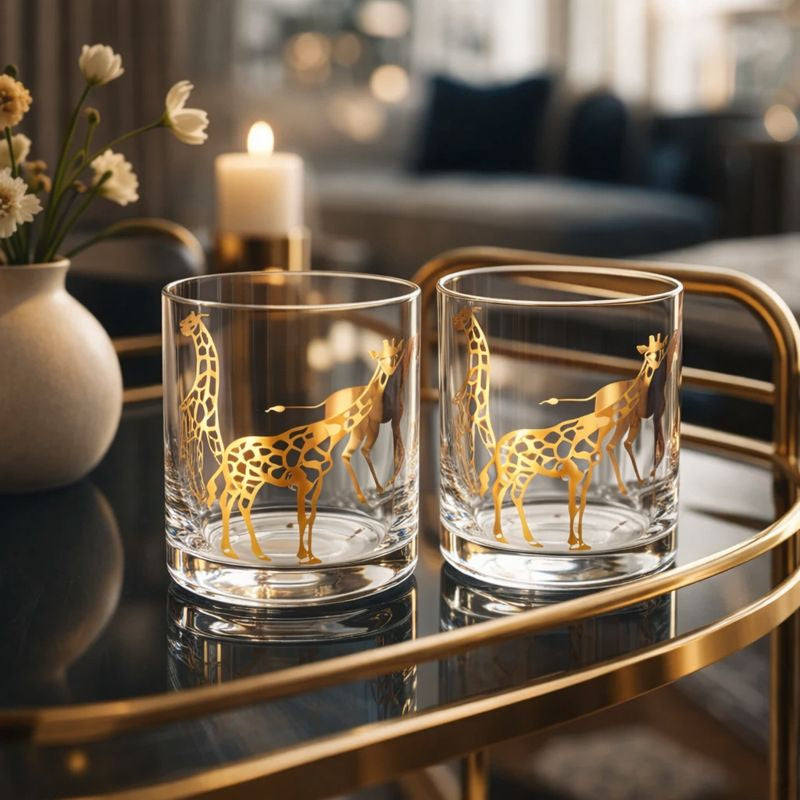 Glass with Giraffe Decal (Set of 2)