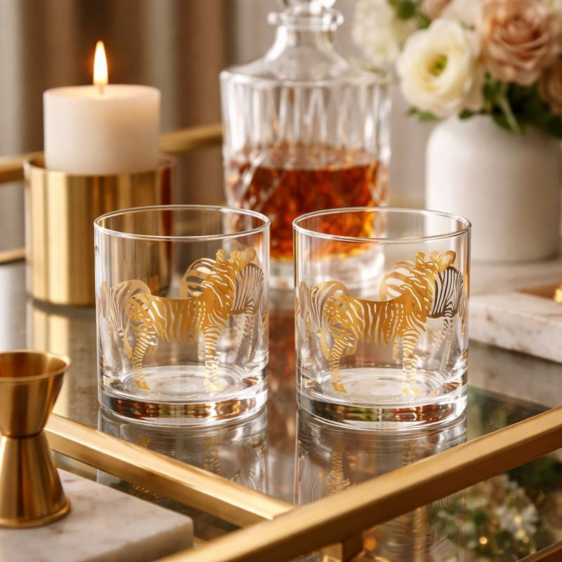 Glass with Zebra Decal (Set of 2)